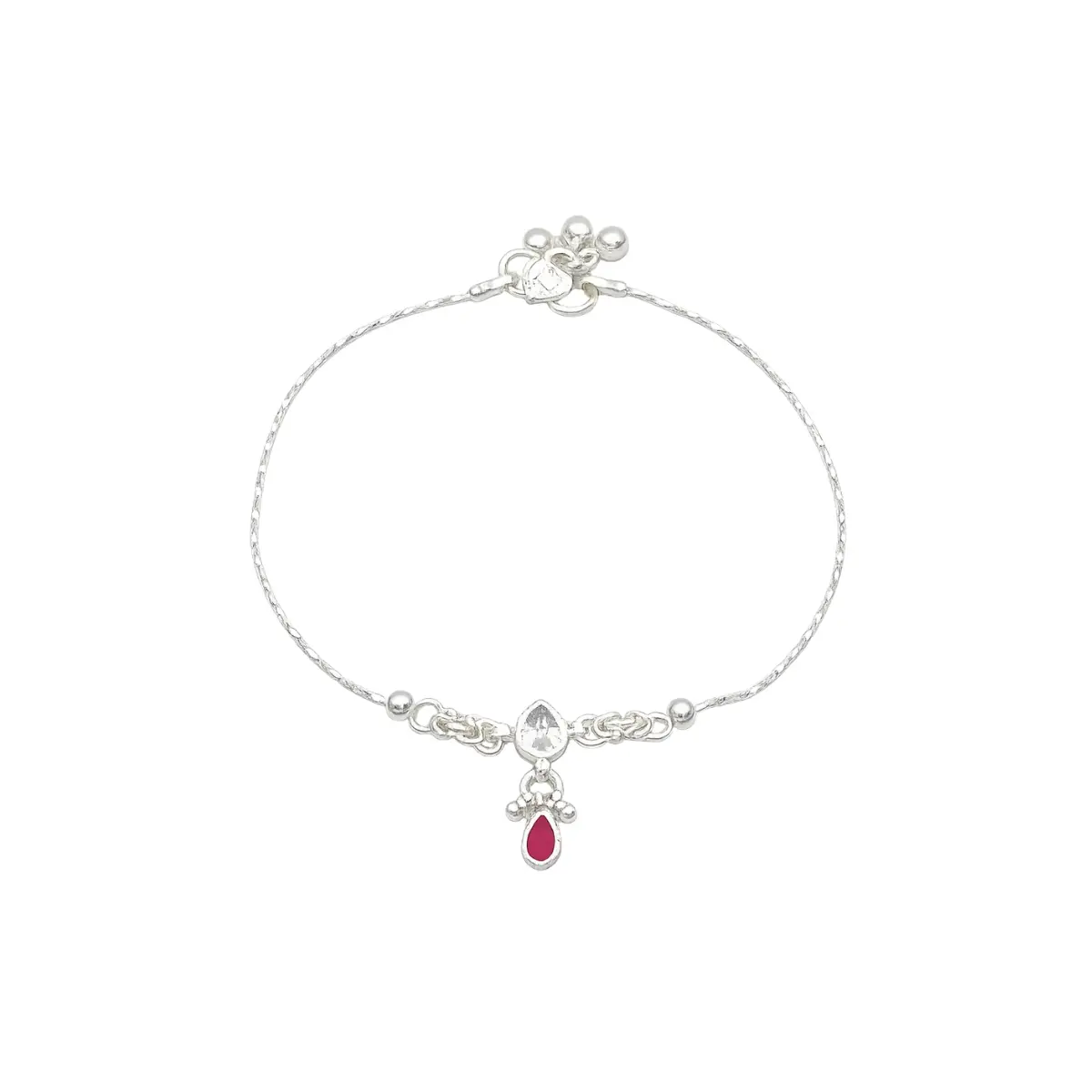 Delicate Elegant Silver Todiya With Red Teardrop Charm For Women